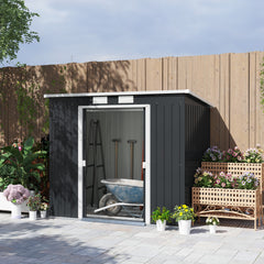 Outsunny 7 x 4ft Galvanised Steel Garden Shed, with Foundation Kit - Dark Grey