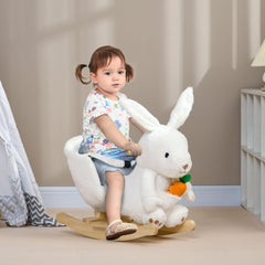 HOMCOM Kids Rabbit-Shaped Rocking Horse, with Safety Belt, Realistic Sounds, for Ages 18-36 Months - White