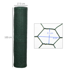 PawHut 1m x 25m Chicken Wire Mesh, Foldable PVC Coated Welded Garden Fence, Roll Poultry Netting, for Rabbits, Ducks, Geese - Dark Green