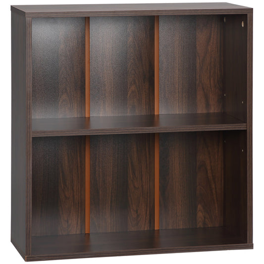 HOMCOM 2 Tier Bookshelf, Low Bookcase with Adjustable Shelf, 2 Compartments for Home Office, Living Room, Study, Walnut