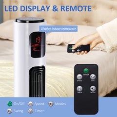 HOMCOM 38'' Freestanding Tower Fan, 3 Speed 3 Mode, 12h Timer, 70 Degree Oscillation, LED Panel, 5M Remote Controller, White