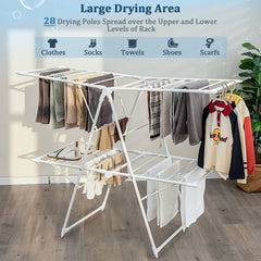 Foldable Clothes Drying Rack with 28 Hanging Rails-White