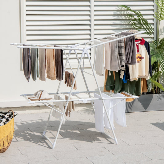 Foldable Clothes Drying Rack with 28 Hanging Rails-White