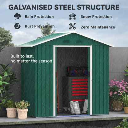 Outsunny 6.5ft x 3.5ft Metal Garden Storage Shed for Outdoor Tool Storage with Double Sliding Doors and 4 Vents, Green