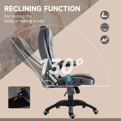 Vinsetto Massage Recliner Chair Heated Office Chair with Six Massage Points Velvet-Feel Fabric 360√Ç¬∞ Swivel Wheels Grey