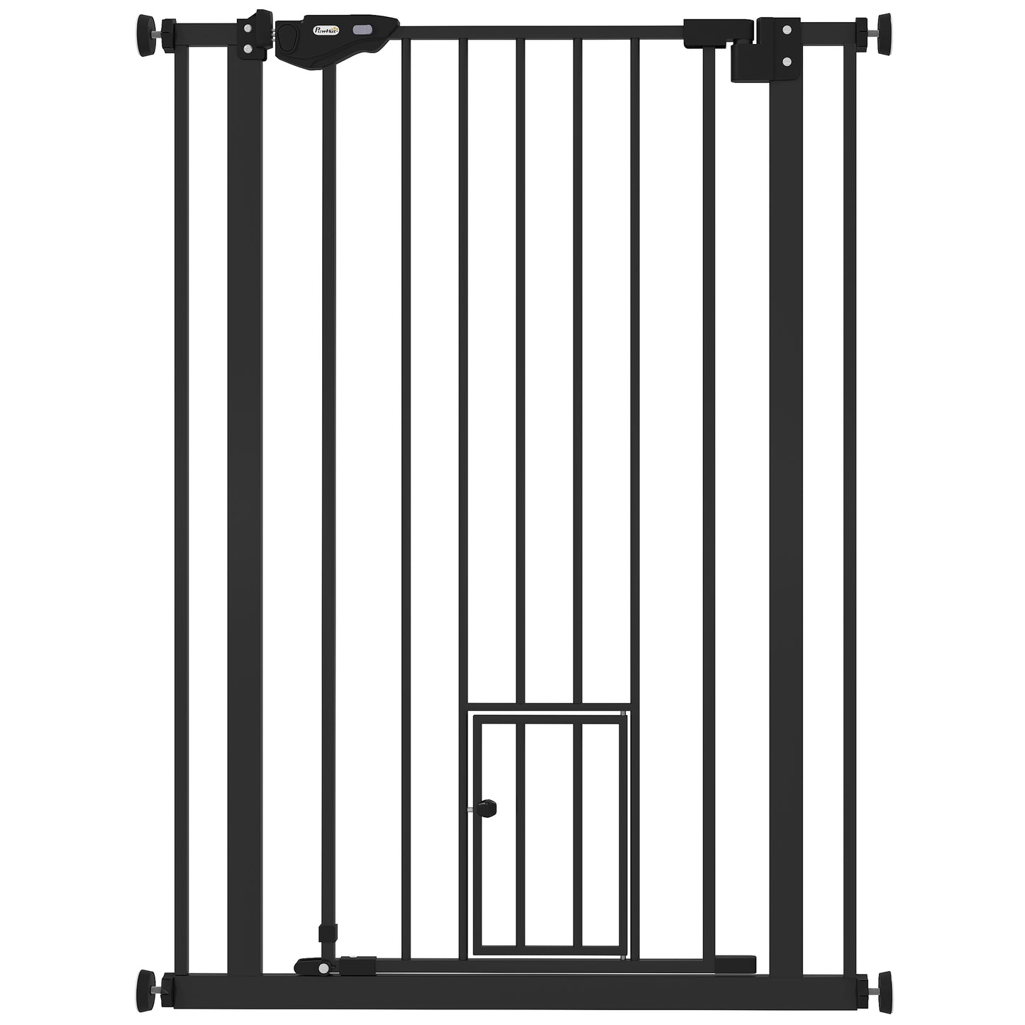 بوابة PawHut Extra Tall Pet Gate، بوابة أمان للكلاب في الأماكن المغلقة، مع فتحة للقطط، إغلاق تلقائي، عرض 74-80 سم - أسود