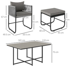 Outsunny 10 Seater Rattan Cube Garden Furniture Set, Rattan Dining Set with Cushions, Outdoor Dining Table and Chairs with 6 Armchairs, 4 Stools, Rectangular Wood Grain Plastic Top Table, Grey