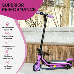 AIYAPLAY Electric Scooter for Kids Ages 6-14, with Dual Brakes, Flash Wheel and Colourful Light, Kids Electric Scooter E Scooter, Up to 12 KM/H & 10 KM, Purple