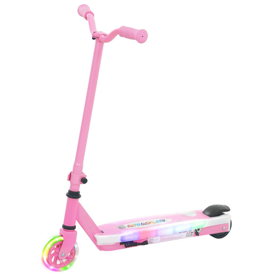 AIYAPLAY Electric Scooter for Kids Ages 4-7, with Auxiliary Rear Wheels, Flashing LED Light and Electric Brake, Kids Electric Scooter for Boys Girls, 6 KM/H & 8 KM, Pink