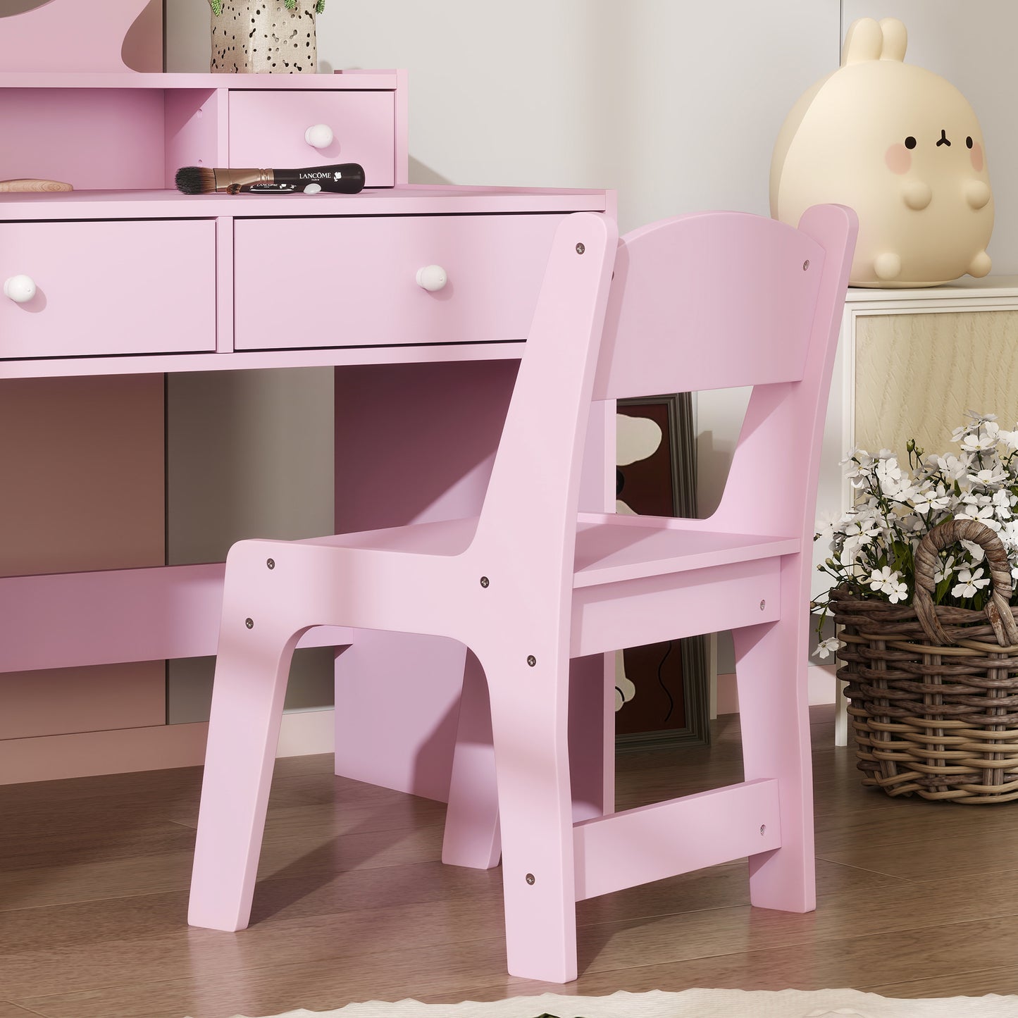 AIYAPLAY Kids Dressing Table Set Kids Make up Table with Stool and Mirror, Storage Drawers, Gift for Aged 3-8