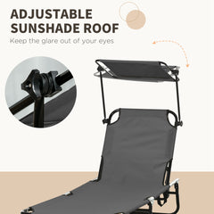 Outsunny Set of Two Folding Sun Loungers, with Adjustable Backs and Sun Canopies - Grey