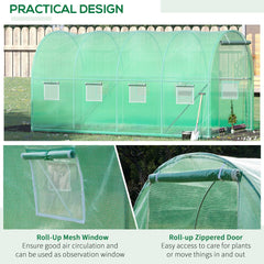 Outsunny Walk-in Polytunnel Greenhouse, Outdoor Garden Tunnel Greenhouse Tent with Zipped Roll-Up Door and 8 Mesh Windows, 4 x 2M