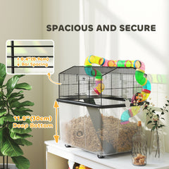 PawHut 2 Tier Hamster Cage with 31cm Deep Tray, Tube System, Water Bottle, Ramp, Feeding Bowl, 58 x 43 x 57cm, Multicolour