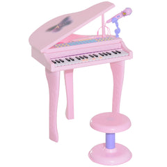 HOMCOM 37 Keys Kids Mini Electronic Keyboard Children Grand Piano with Stool Microphone Light Musical Instrument Educational Game Toy Set (Pink)