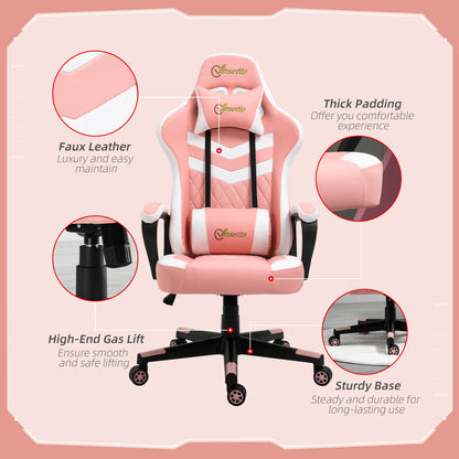 Vinsetto Gaming Chair, Computer Desk Chair with Lumbar Support, Faux Leather Racing Chair with Headrest and Swivel Wheels for Home Office, Pink