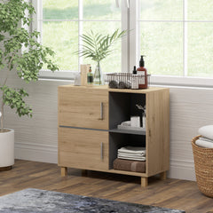 HOMCOM Bathroom Cabinet, Freestanding Bathroom Cabinet with Open Compartments and Double Doors