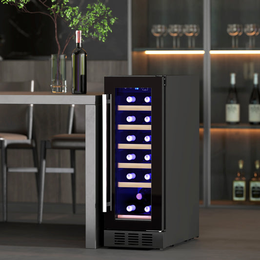 HOMCOM 19 Bottle 5-18√¢‚Äû∆í Wooden Rack Wine Fridge - Black