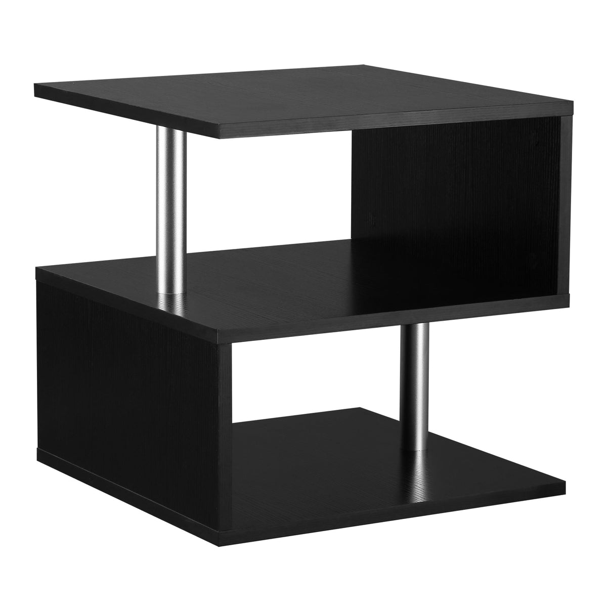 HOMCOM Wooden S Shape Cube Coffee Table 2 Tier Storage Shelves Organizer Office Bookcase Living Room End Desk Stand Display (Black)