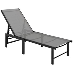 Outsunny Sun Lounger for Garden, 5-Level Adjustable Reclining Sun Lounger Chair, Flat Garden Lounger Sunbed with Texteline Seat, Steel Frame for Patio, Beach, Grey