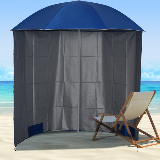 Outsunny 88" Arc 2.2M Fishing Umbrella Beach Parasol with Sides Brolly Shelter Canopy Shade with FREE Carry Bag Blue