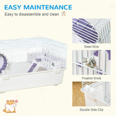 PawHut 2 Tier Hamster Cage, Gerbil Cage with Exercise Wheel, Water Bottle, Ladder, White