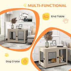 PawHut 2-in-1 Dog Cage & Side Table, with Two Doors, Cushion, for Large Dogs