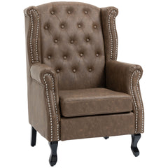 كرسي بذراعين من HOMCOM Wingback Accent Chair بتصميم Chesterfield مع حواف رأس مسمارية لغرفة المعيشة وغرفة النوم، بني