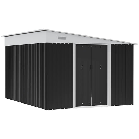 Outsunny 3.3 x 2.68m Corrugated Metal Shed - Black