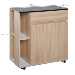 HOMCOM Kitchen Storage Trolley Cart Cupboard Rolling Island Shelves Cabinet With Door and Drawer Locking Wheels