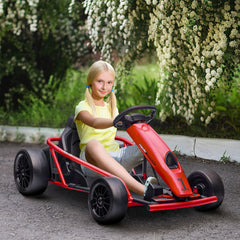 HOMCOM 24V Electric Go Kart for Kids, Drift Ride-On Racing Go Kart with 2 Speeds, for Boys Girls Aged 8-12 Years Old, Red