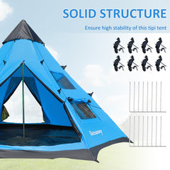 Outsunny 6 Men Tipi Tent with Carry Bag - Blue