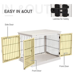 PawHut Dog Crate Furniture, Puppy Crate End Table, Pet Kennel House with 2 Doors for Medium and Small Dogs, 81 x 58.5 x 66 cm, White