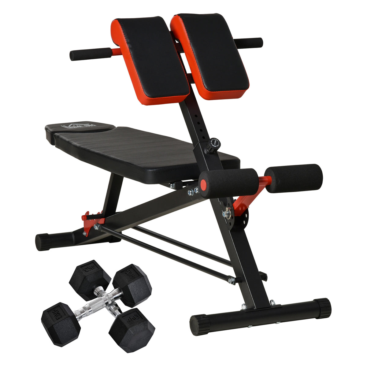 HOMCOM Multifunction Weight Bench with 2 Dumbbells, 7-Level Adjustable Hyper Extension Sit-up Bench