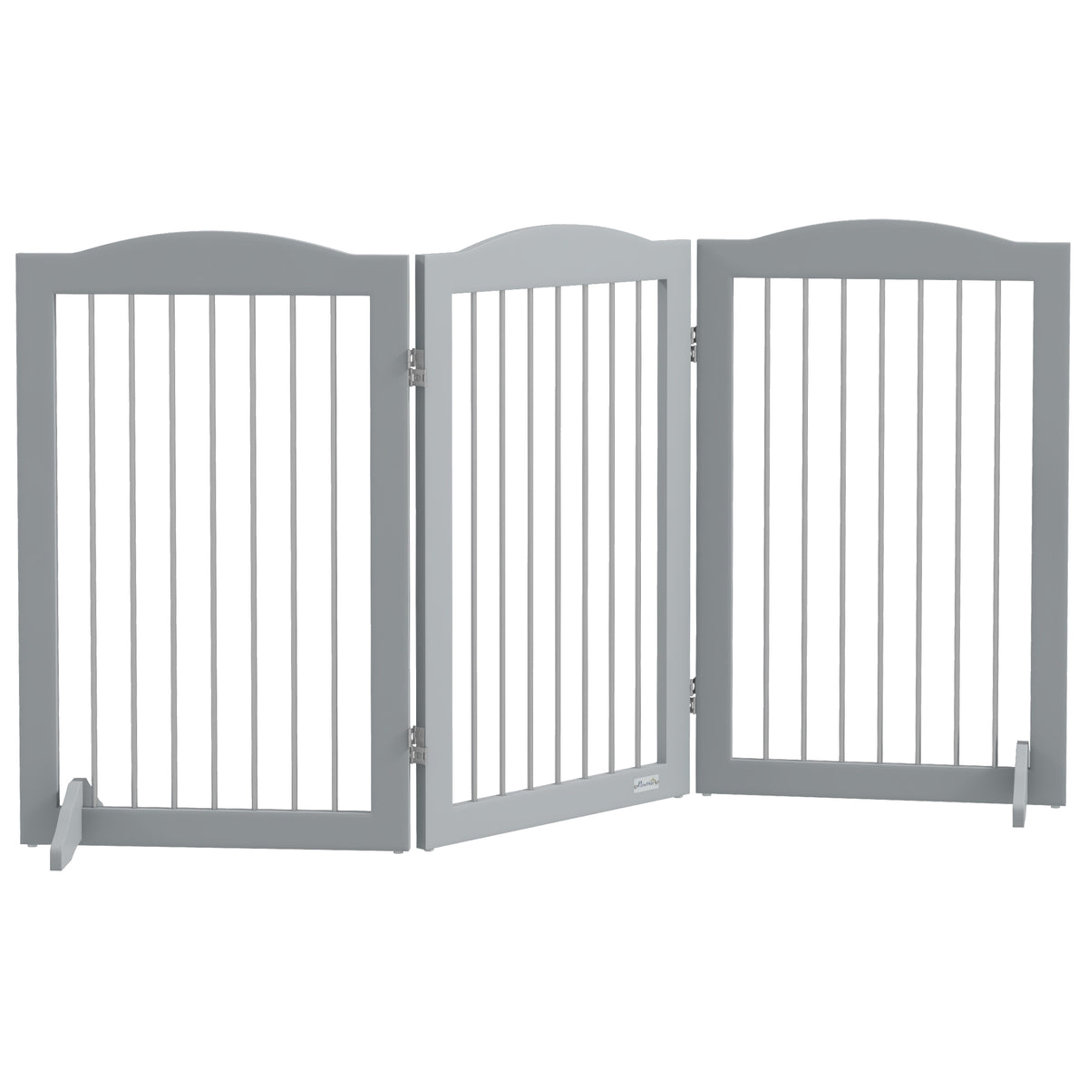 PawHut Foldable Dog Gate, Freestanding Pet Gate, with Two Support Feet, for Staircases, Hallways, Doorways - Grey