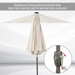 Outsunny â2.7m Garden 24 LED Light Parasol Solar Outdoor Tilt Sun Umbrella Patio Club Party Event Manual Sun Shade w/ Hand Crank and 8 Ribs, Off-white