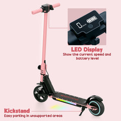 SPORTNOW Folding Electric Scooter for Kids Age 6-14 with Dual Brakes, Front Suspension, LED Colourful Lights and Display, 6.8kg Lightweight Aluminium E Scooter, Up to 14 KM/H & 6 KM, Pink