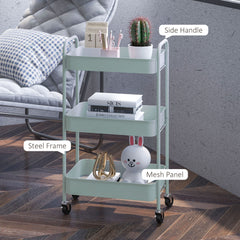 HOMCOM Three-Tier Steel Storage Trolley - Light Blue