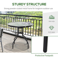 Outsunny Bistro Table Outdoor Round Dining Coffee Table with Parasol Hole, Tempered Glass Top Side Table Patio Garden - 80cm Diameter