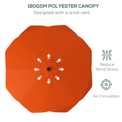 مظلة فناء تعمل بالطاقة الشمسية من Outsunny مع مصباح LED وإمكانية الإمالة، ومظلة طاولة تسوق خارجية مع كرنك، 3 × 3 (م)، برتقالي