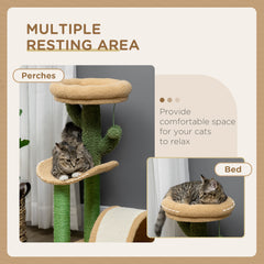 PawHut 72cm Cat Tree, with Top Bed, Curved Pad, Sisal Scratching Post - Beige & Green