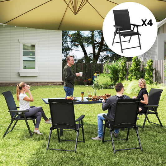 Outsunny Set of Four Folding Outdoor Chairs - Black