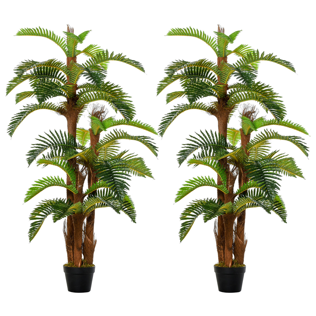 Outsunny Set of 2 Artificial Plant Tropical Palm in Pot, Fake Plants for Home Indoor Outdoor Decor, 150cm, Green