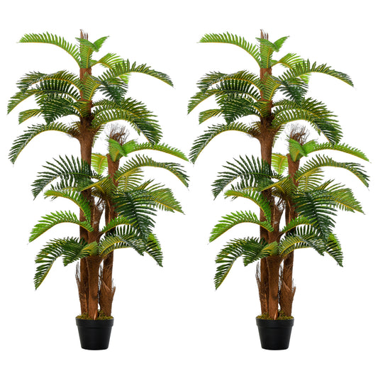 Outsunny Set of 2 Artificial Plant Tropical Palm in Pot, Fake Plants for Home Indoor Outdoor Decor, 150cm, Green