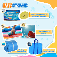 Outsunny Kids Inflatable Bouncy Castle Water Slide 6 in 1 Bounce House Jumping Castle Water Pool Gun Climbing Wall Basketball Hoop with Air Blower for Summer Playland