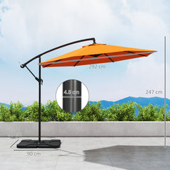 Outsunny 3m Overhanging Parasol, with Base, Weights and Cover - Orange