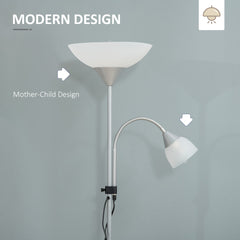 HOMCOM Modern Floor Lamp, Uplighter 2-Light Tall Standing Lamp with Adjustable Heads, for Living Room, Bedroom, Office