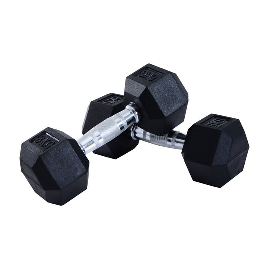 HOMCOM 2x8kg Hex Dumbbell Rubber Weights Sets Hexagonal Gym Fitness Lifting Home