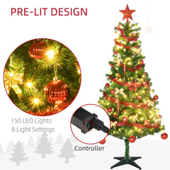 HOMCOM 6' Artificial Prelit Christmas Trees Holiday D√É¬©cor with Warm White LED Lights, Auto Open, Tinsel, Ball, Star