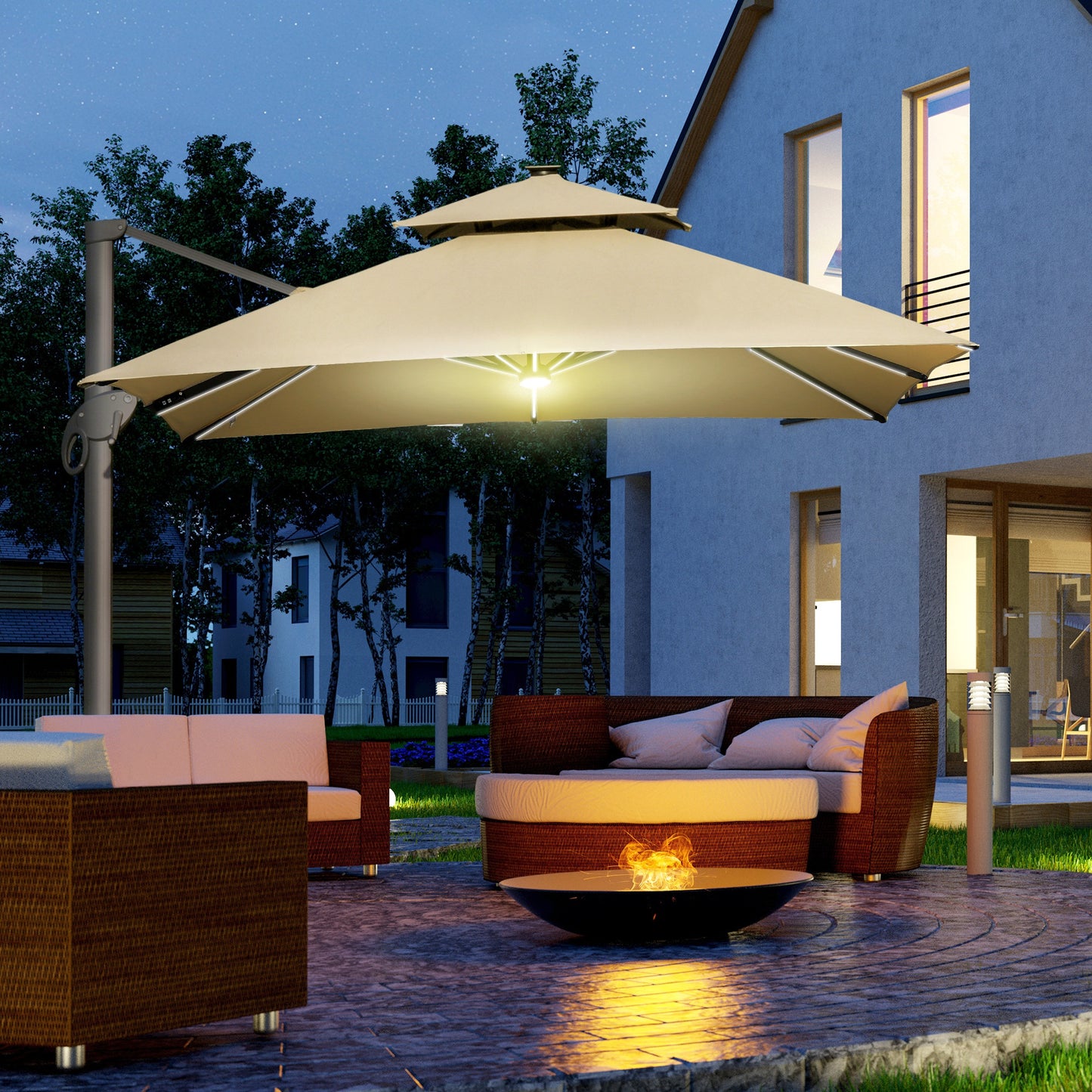Outsunny 3 x 3(m) Aluminium Sun Square Canopy Top w/ Adjustable Pole Angle Khaki