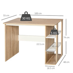 HOMCOM Computer Desk, Writing Desk with 3-Tier Storage Shelf, Work Table for Home Office, Study, Living Room, Oak and White